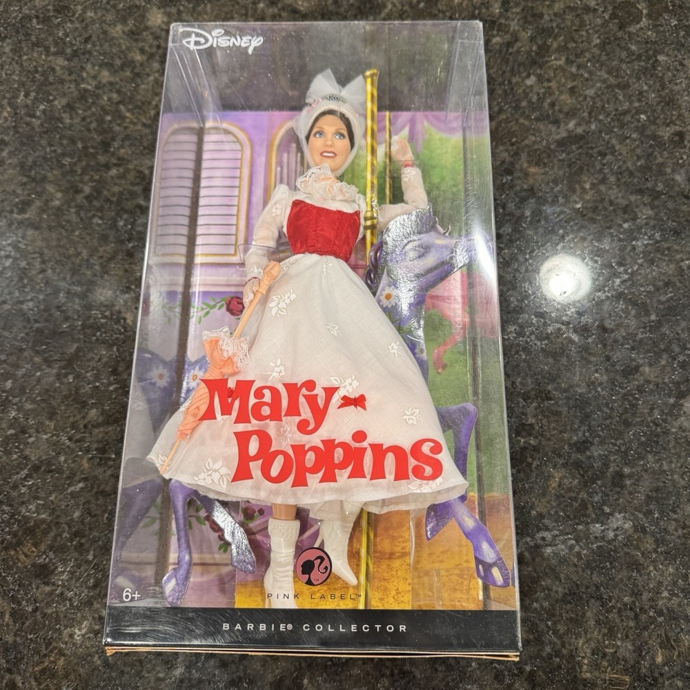 Mary Poppins Barbie Mattel Pink Label Collector's Doll White Dress Carousel